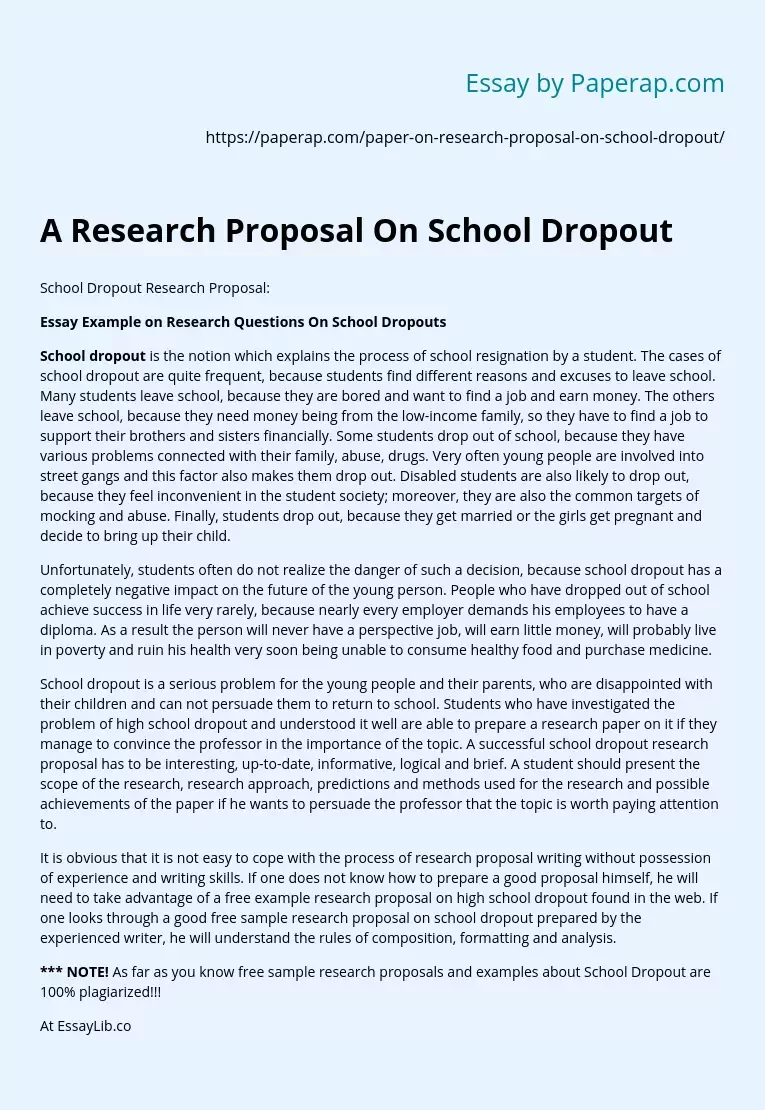 A Research Proposal On School Dropout