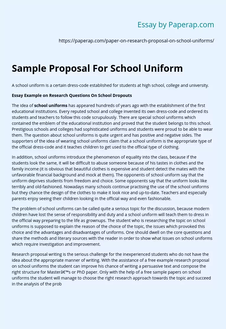 Sample Proposal For School Uniform