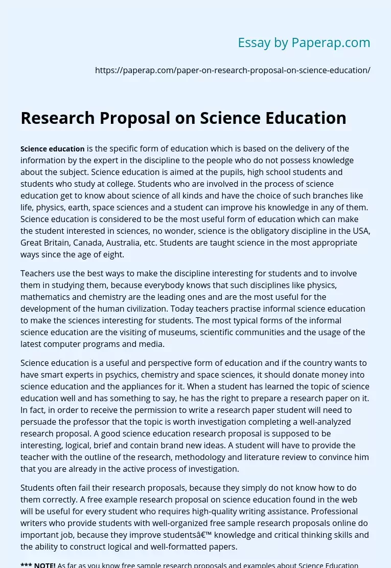 Research Proposal on Science Education