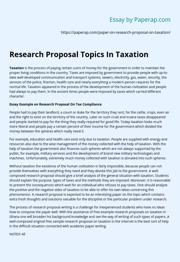 Research Proposal Topics In Taxation