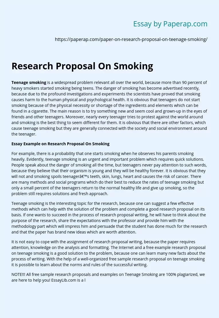 Реферат: Teenage Smoking Essay Research Paper In a