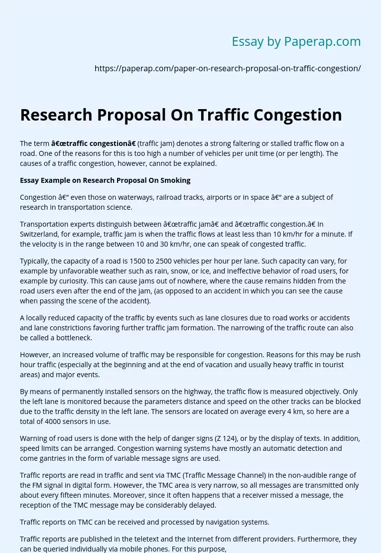 Research Proposal On Traffic Congestion