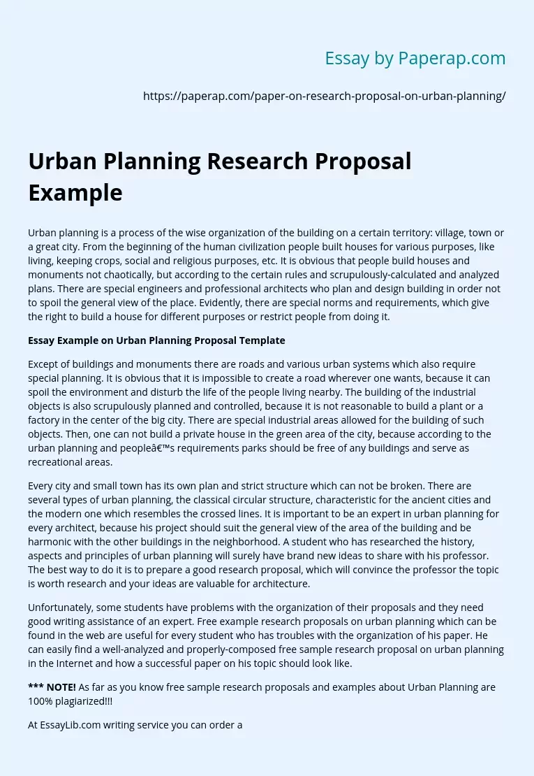 Urban Planning Research Proposal Example
