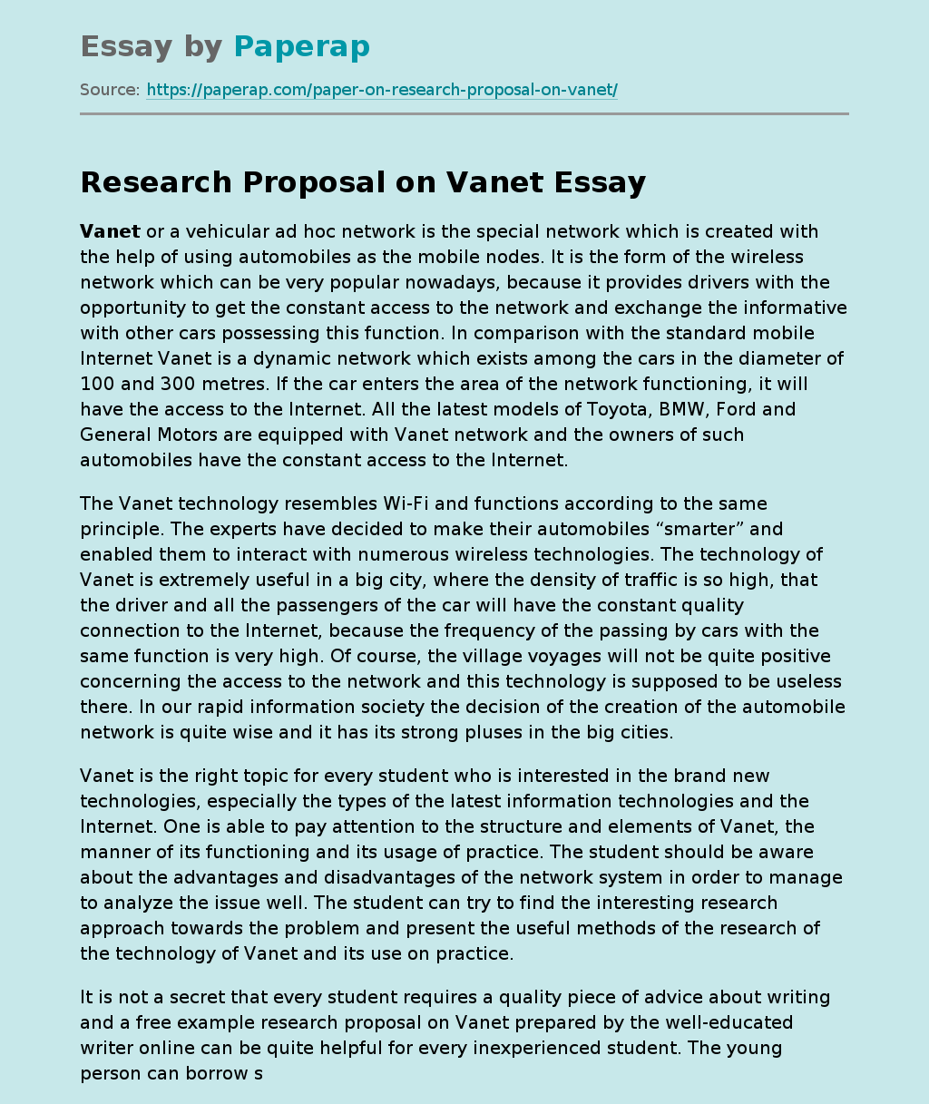 Research Proposal on Vanet