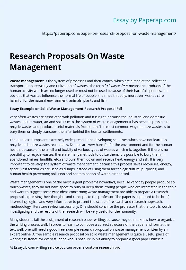 Research Proposals On Waste Management