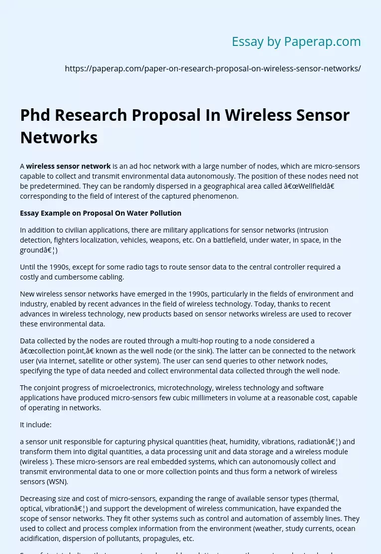 Phd Research Proposal In Wireless Sensor Networks