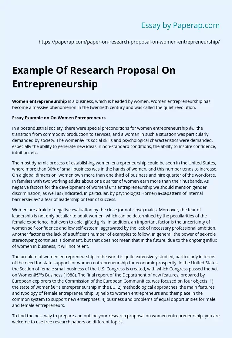 Example Of Research Proposal On Entrepreneurship