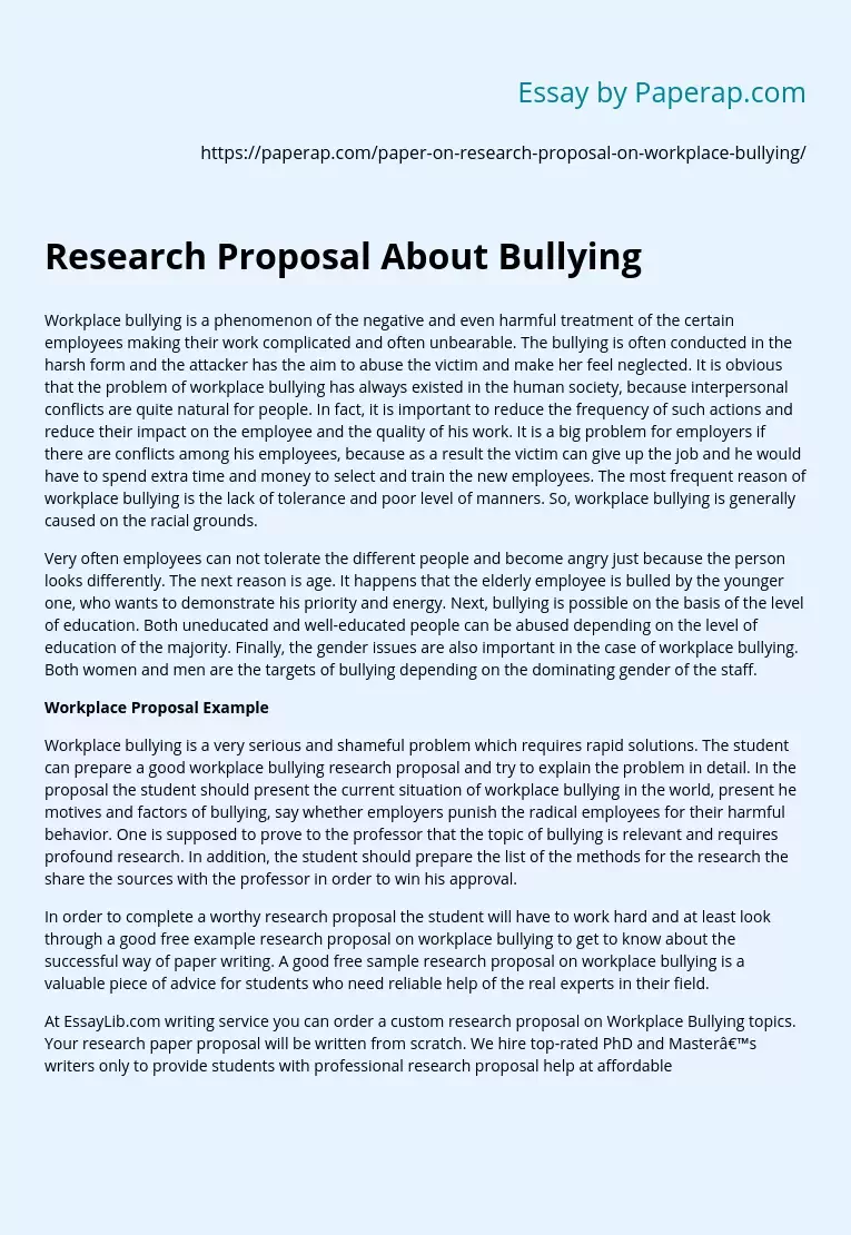 Research Proposal About Bullying