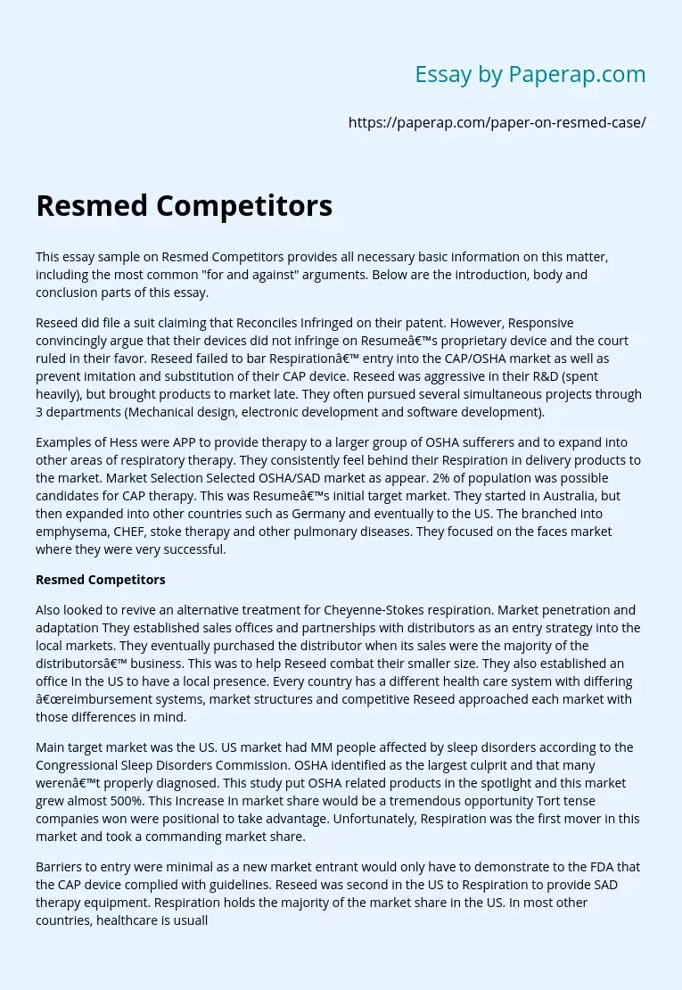 Resmed Competitors: “For and Against” Arguments