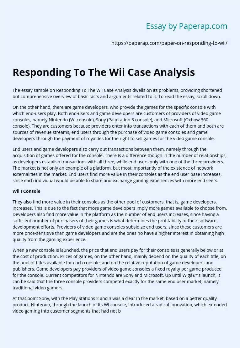 Responding To The Wii Case Analysis