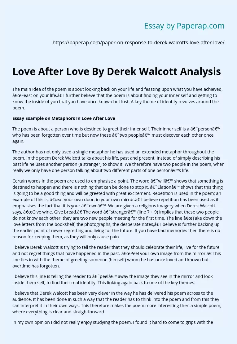 Love After Love By Derek Walcott Analysis