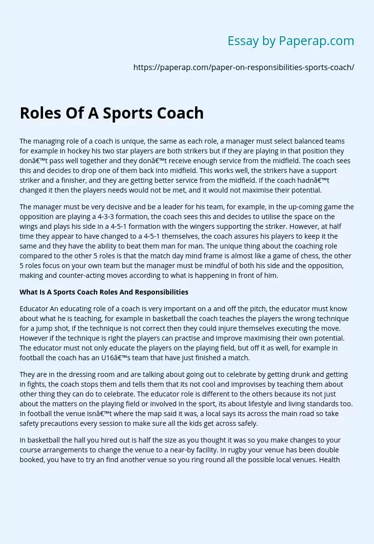 Roles Of A Sports Coach