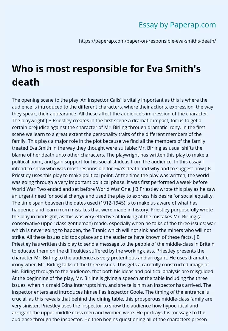 Who is most responsible for Eva Smith's death?