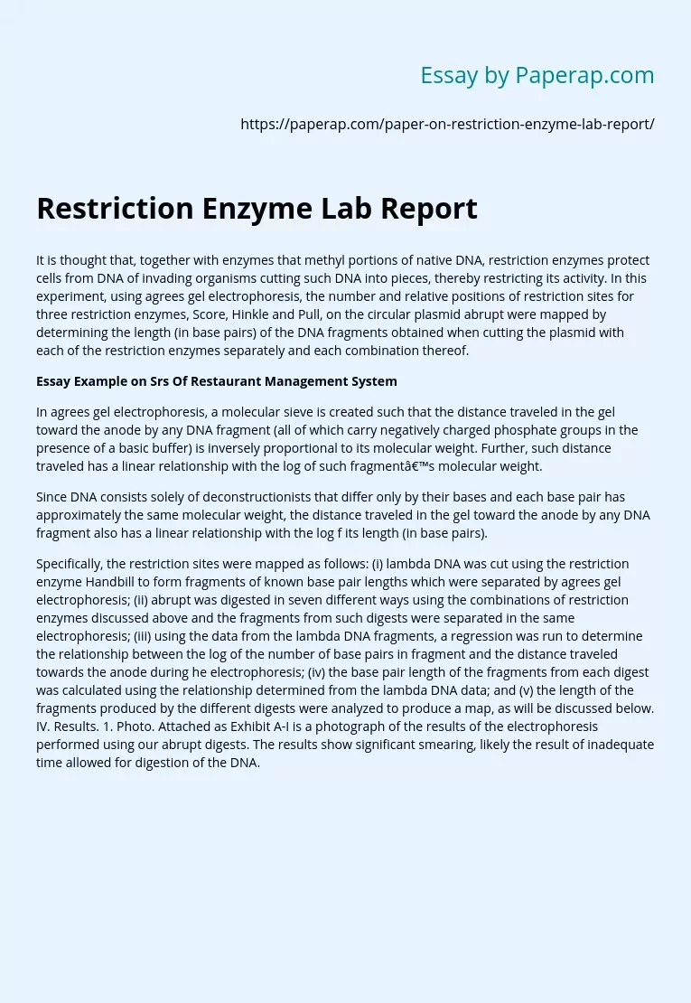 Restriction Enzyme Lab Report