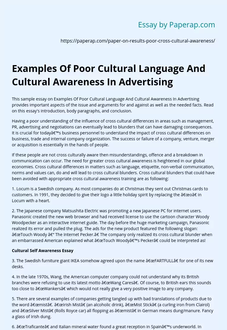 Examples Of Poor Cultural Language And Cultural Awareness In Advertising
