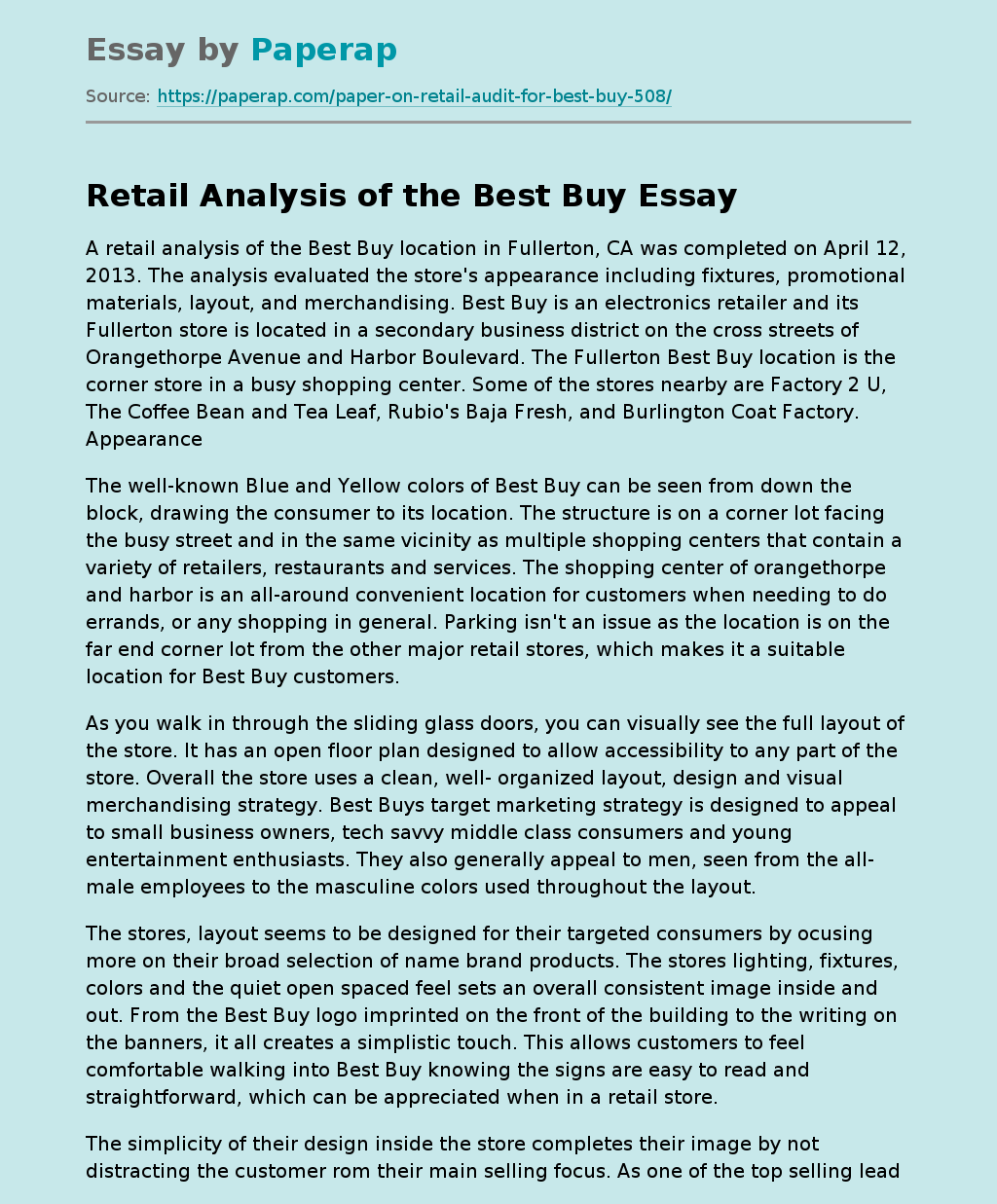 Retail Analysis of the Best Buy