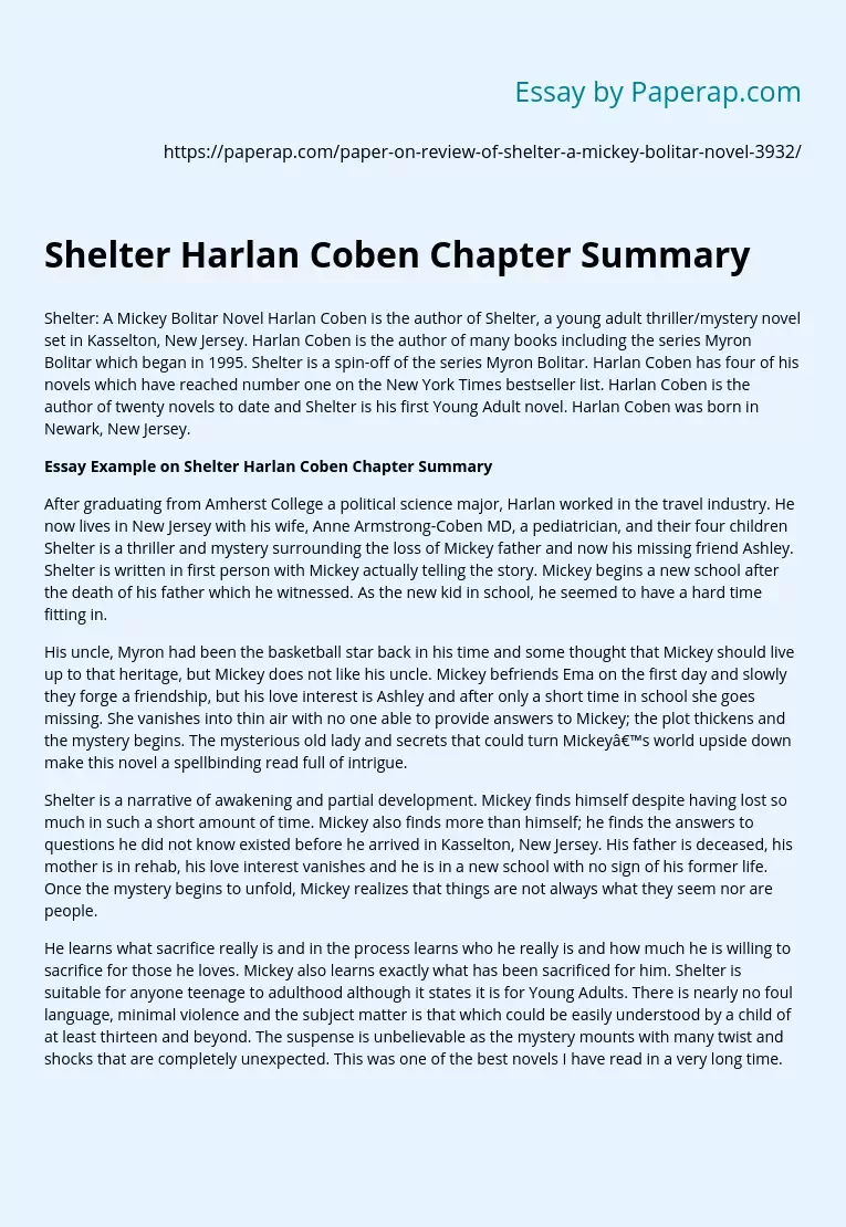 Shelter Harlan Coben Chapter Summary