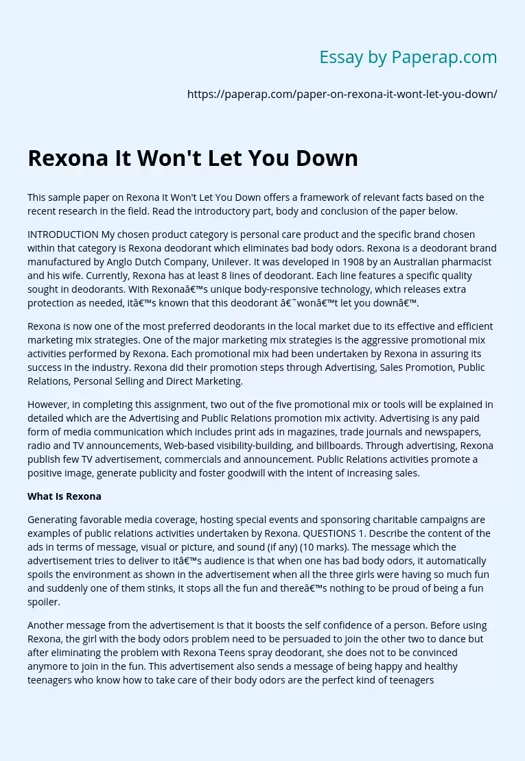 Rexona It Won't Let You Down