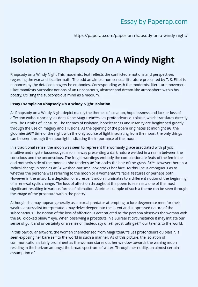 Isolation In Rhapsody On A Windy Night