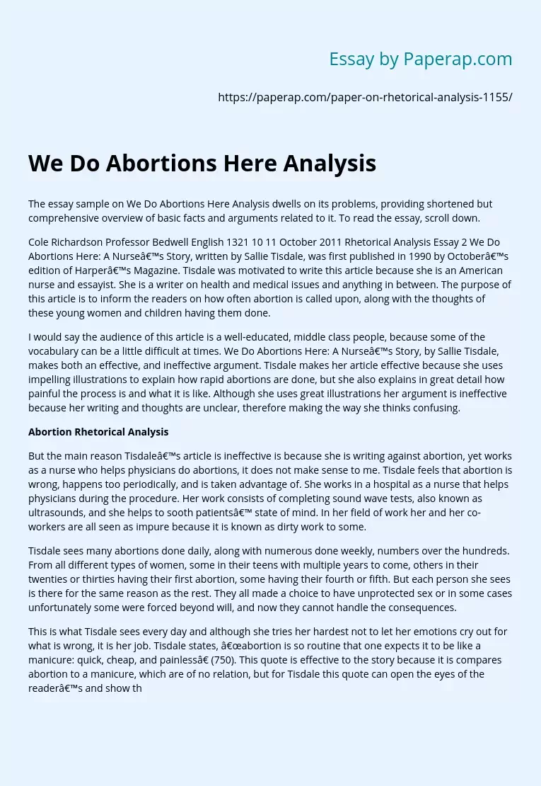 We Do Abortions Here Analysis