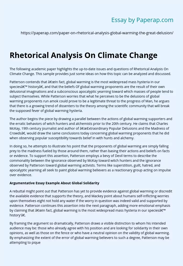 Rhetorical Analysis On Climate Change and Global Solidarity