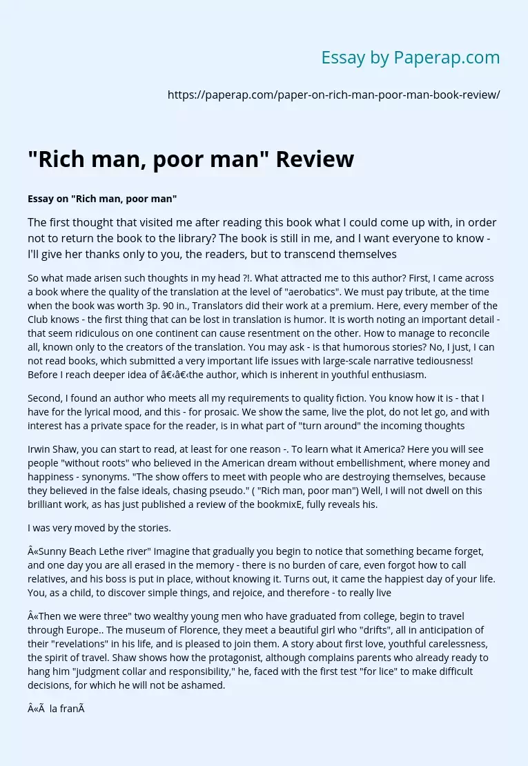 "Rich man, poor man" Review