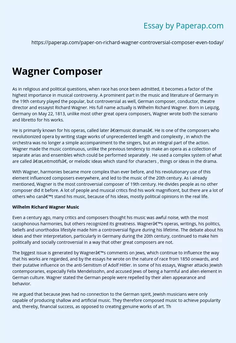 Richard Wagner Popular German Composer
