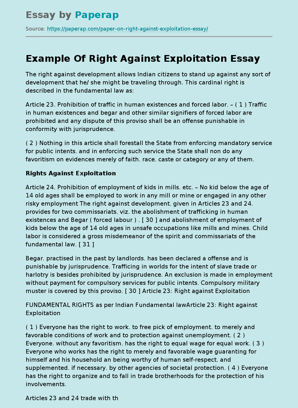 Example Of Right Against Exploitation