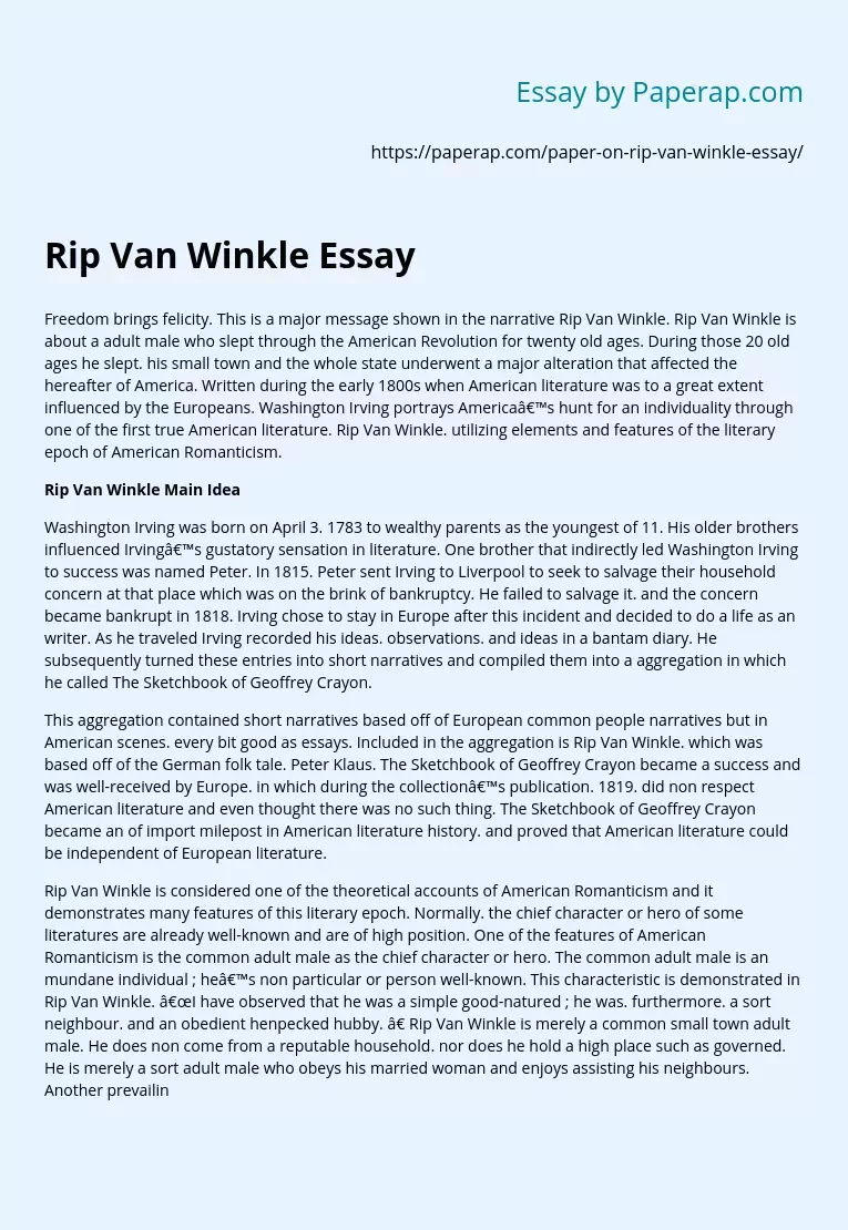 Rip Van Winkle Essay
