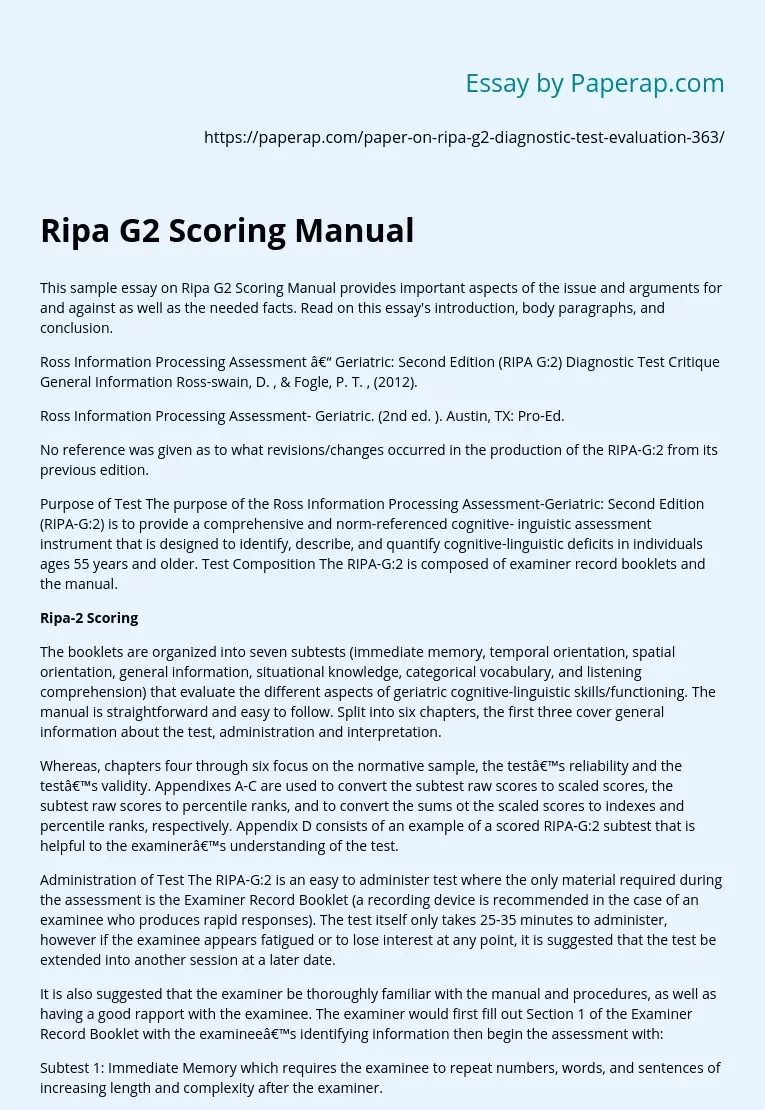 Ripa G2 Scoring Manual