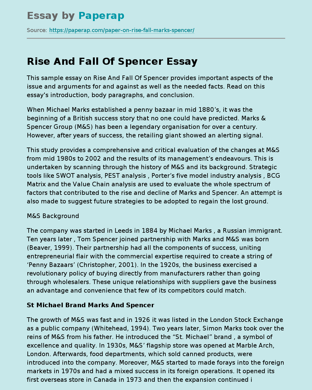 Rise And Fall Of Spencer