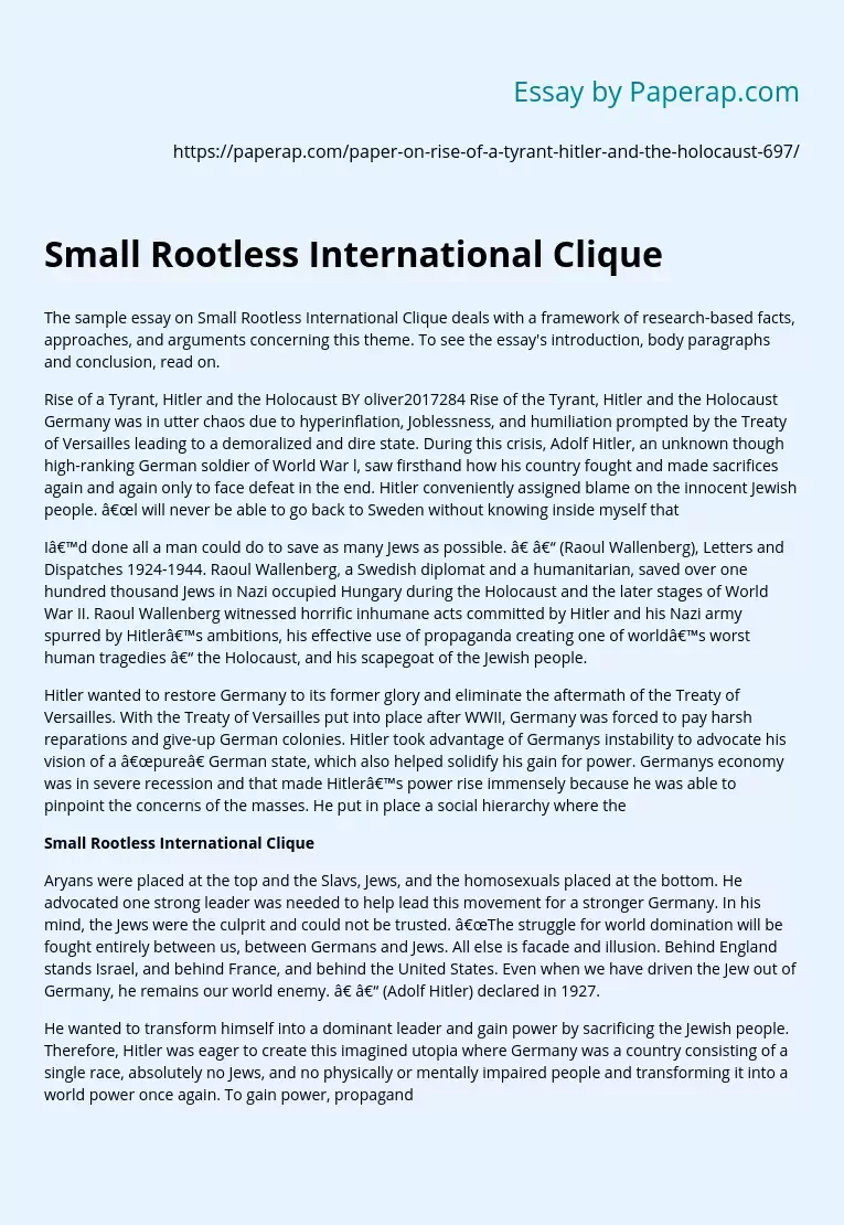 Small Rootless International Clique