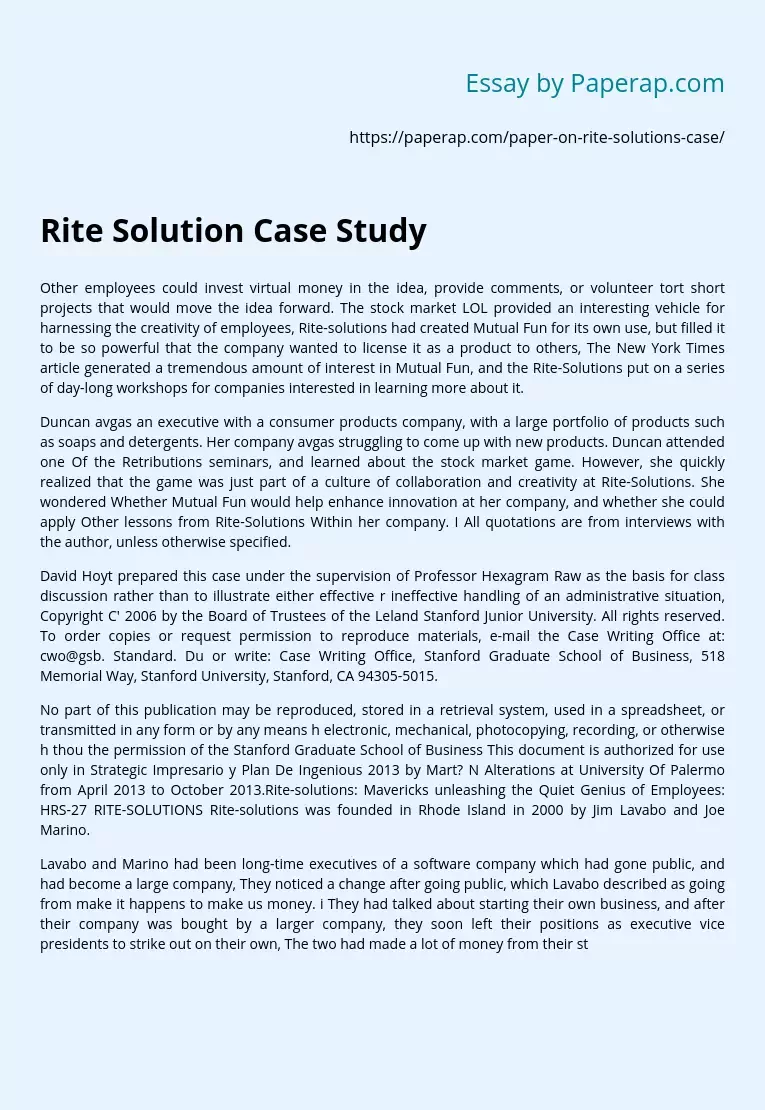 Rite Solution Case Study
