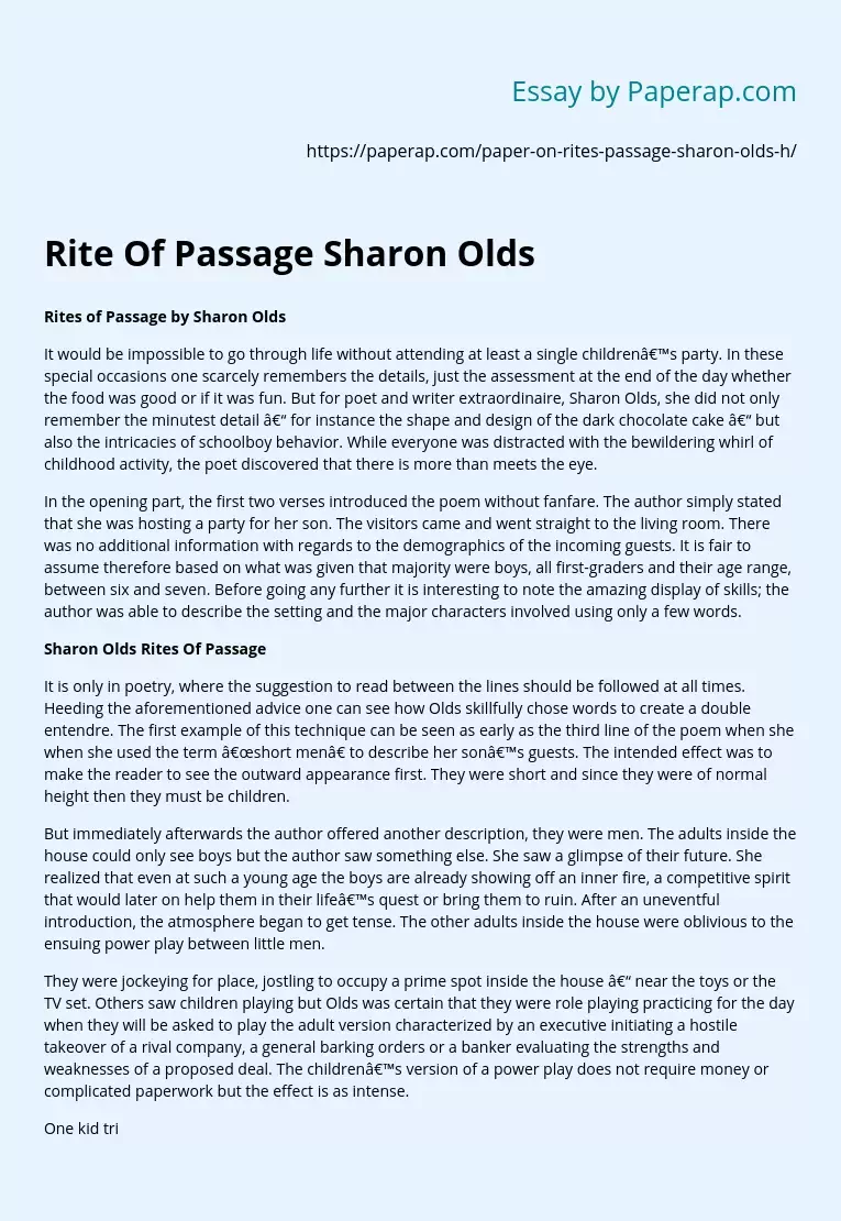 Rite Of Passage Sharon Olds