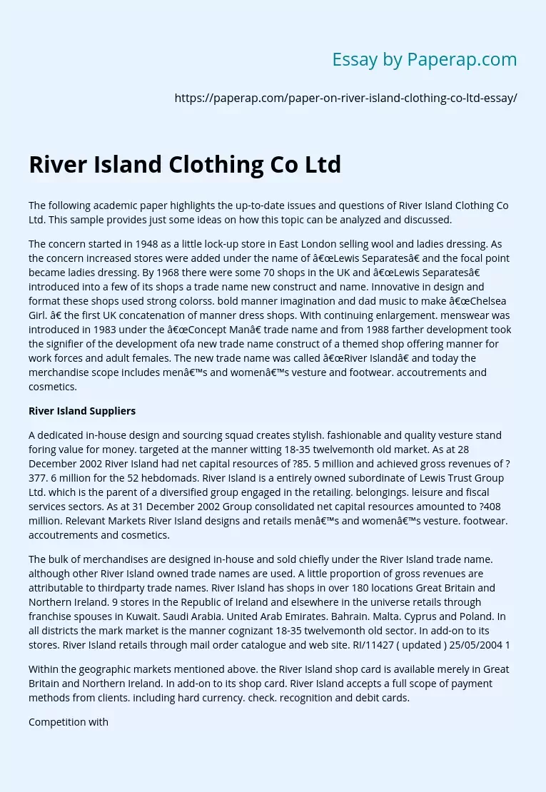 River Island Clothing Co Ltd