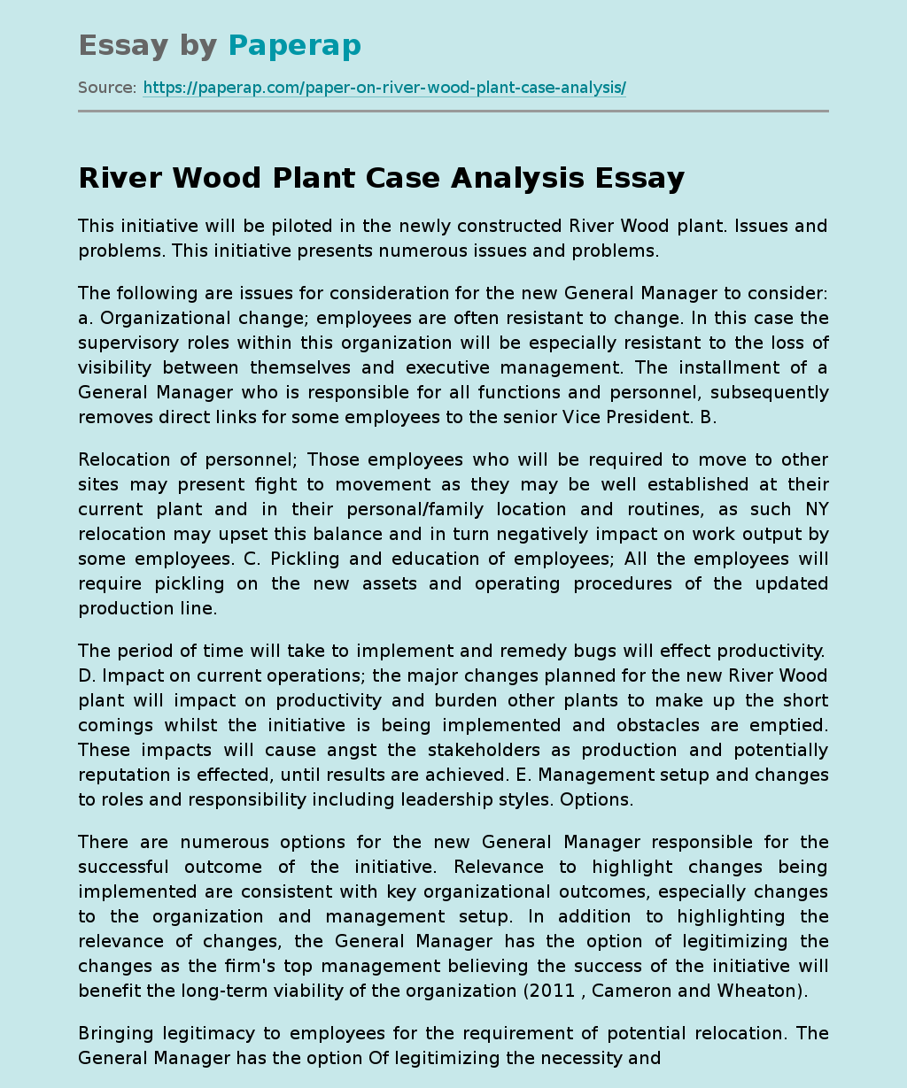 River Wood Plant Case Analysis