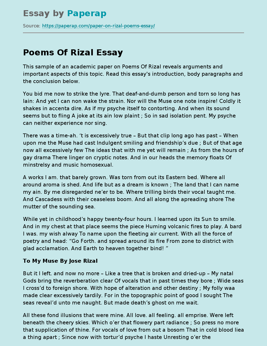 Poems of Rizal: Analysis and Discussion