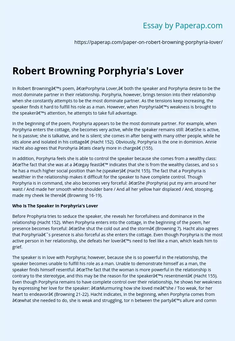 Robert Browning Porphyria's Lover
