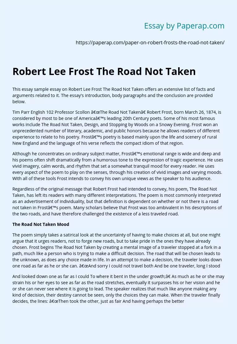 Robert Lee Frost The Road Not Taken