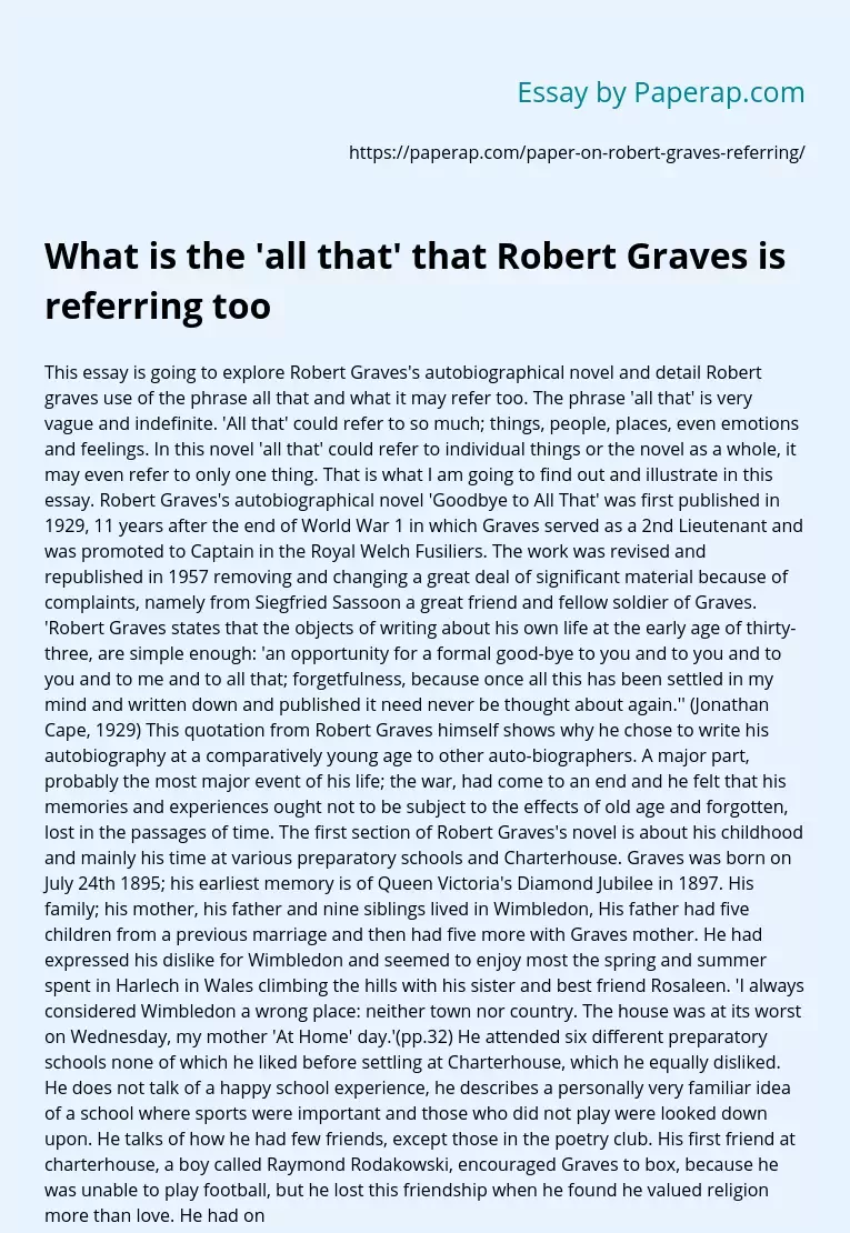 What is The 'All that' That Robert Graves is Referring too