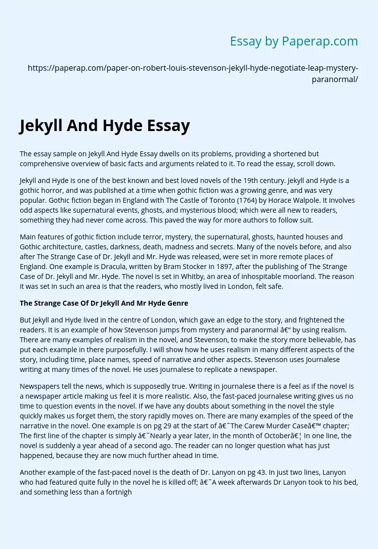 Jekyll And Hyde Essay