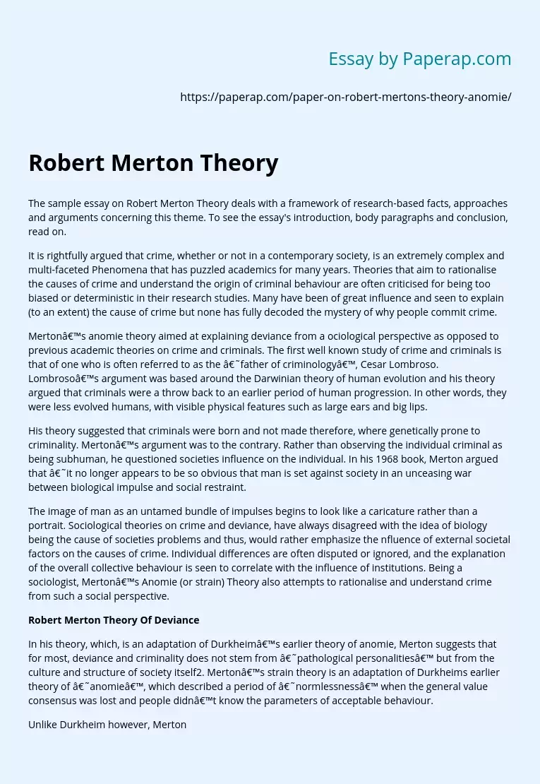 Robert Merton Theory