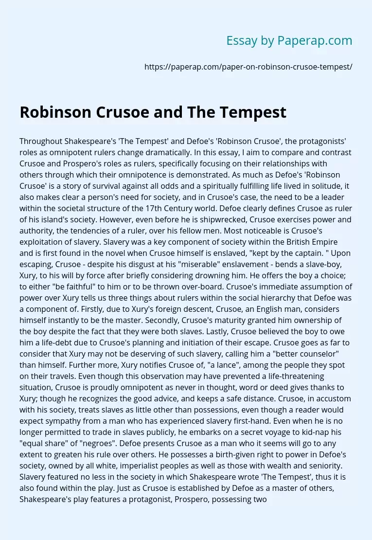 Robinson Crusoe and The Tempest