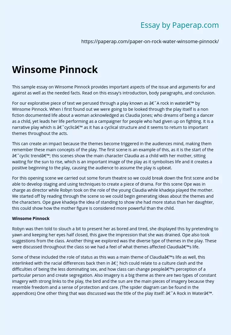 Sample Essay on Winsome Pinnock