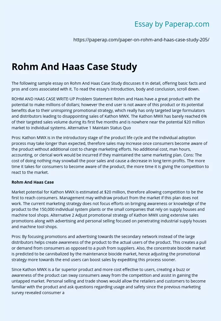 Rohm And Haas Case Study