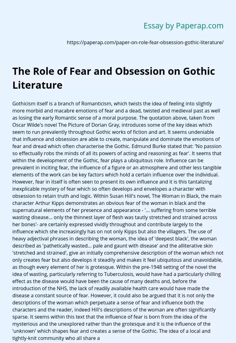 The Role of Fear and Obsession on Gothic Literature