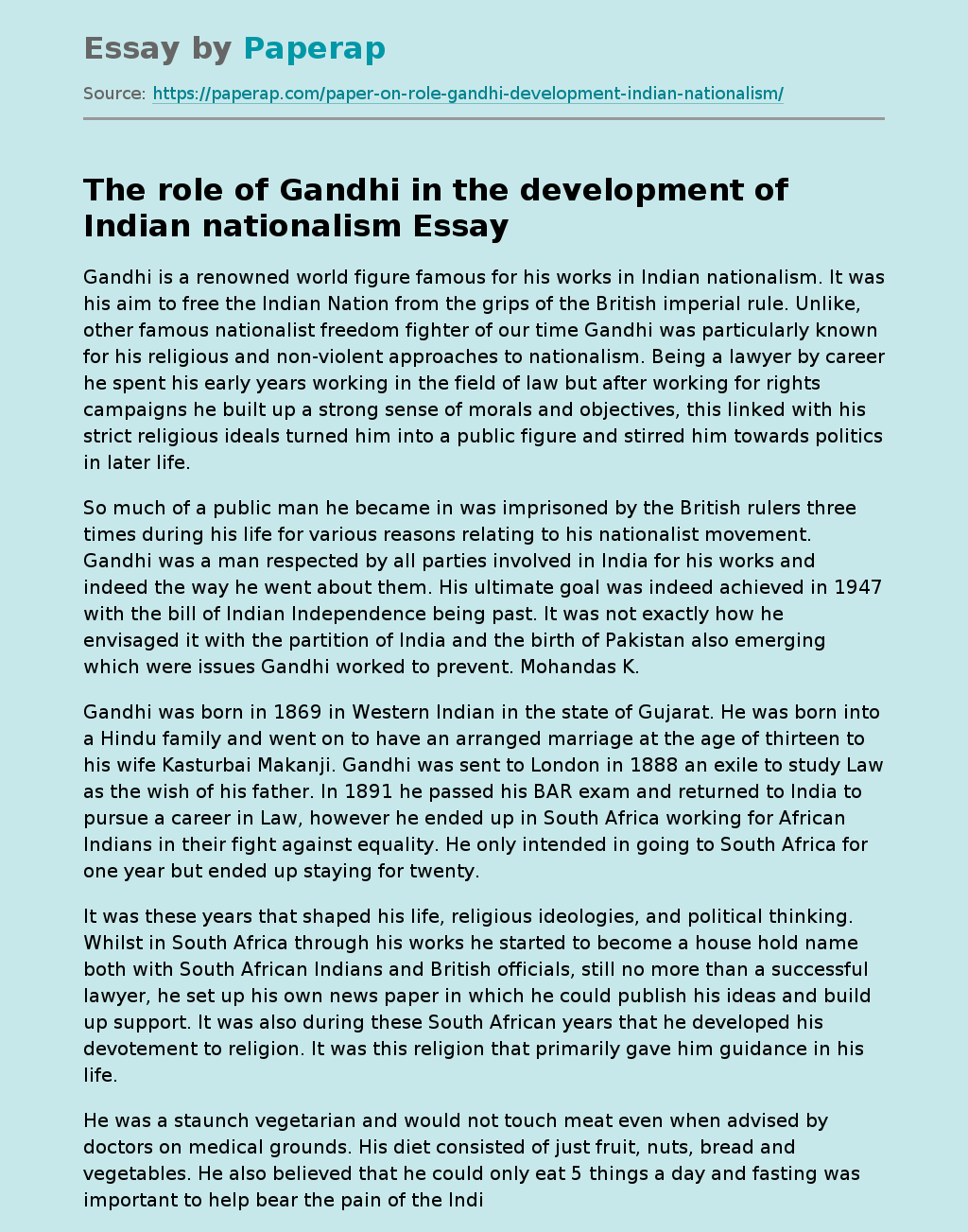 The role of Gandhi in the development of Indian nationalism