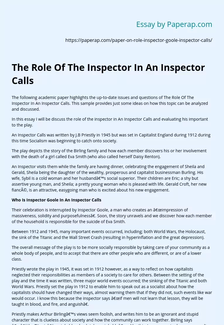 The Role Of The Inspector In An Inspector Calls
