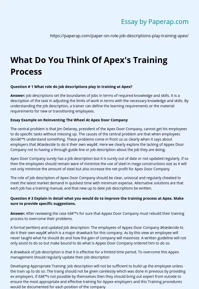 What Do You Think Of Apex's Training Process