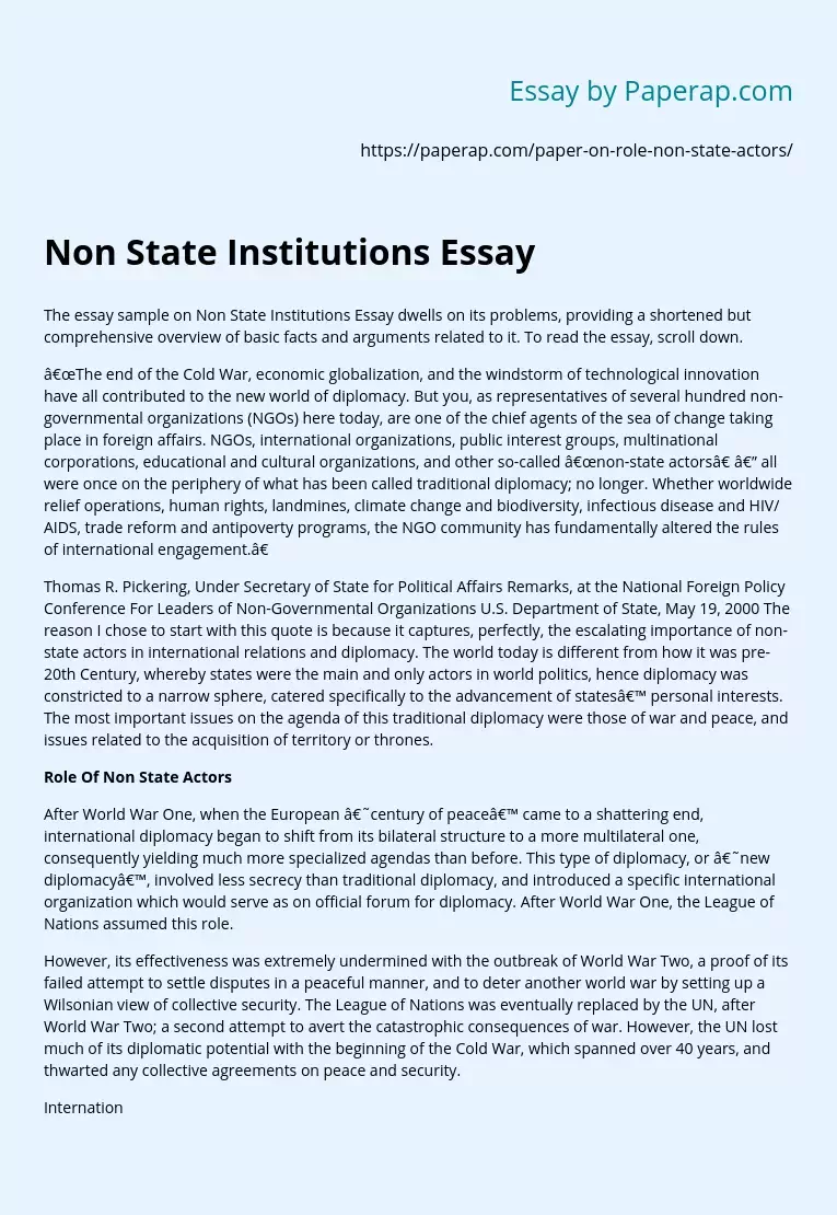 Non State Institutions Essay